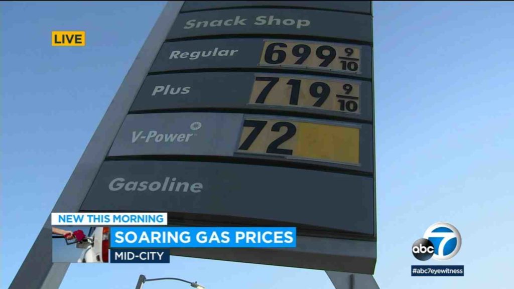 Gas Prices Rise Overnight in California; Los Angeles is approaching $6 per gallon