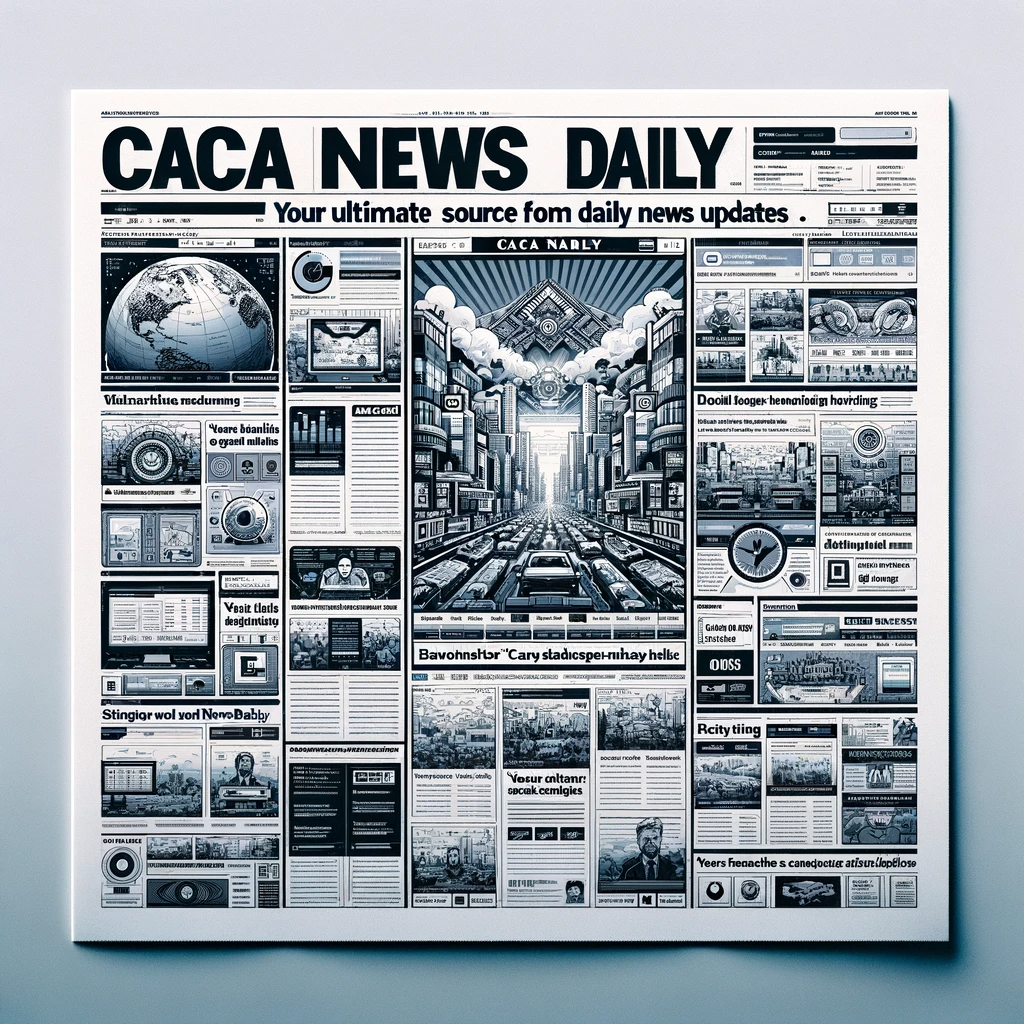 A newspaper front page titled "CaCa News Daily" with various headlines and articles, designed in a professional, modern layout.